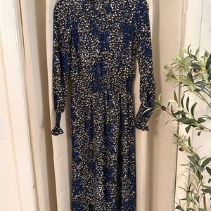Nanette Lepore Navy Blue Long Sleeve Floral Midi Dress